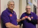 ARRL Rocky Mountain Division Director Dwayne Allen, WY7FD (left), presents new Rocky Mountain Division Vice Director Jeff Ryan, K0RM, with his official name badge.